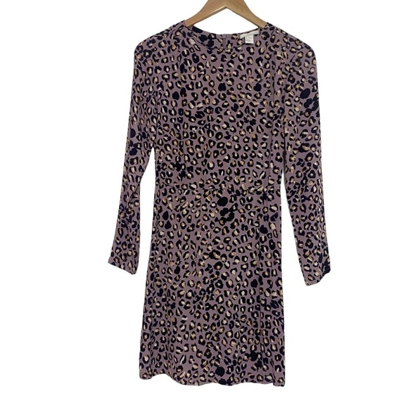 H&M lavender long sleeve leopard print sheath dress Size 4 - Picture 4 of 8
